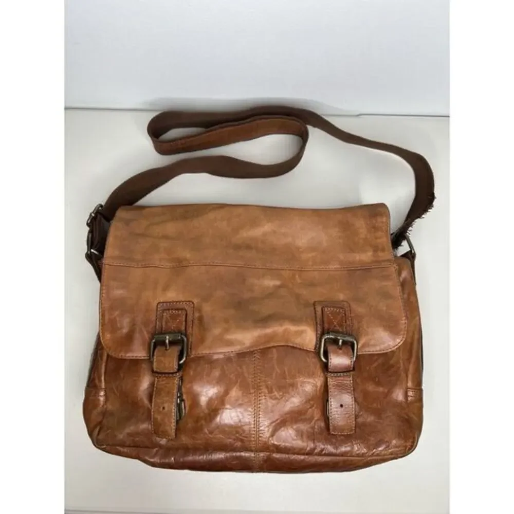 Fossil Brown Cognac Leather Briefcase Bag Shoulder